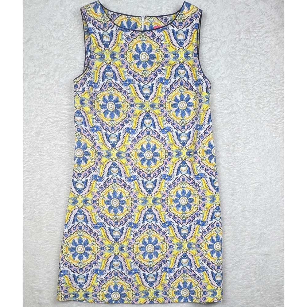 Betsey Johnson Shift Dress Womens 8 Yellow Baroque Floral Sleeveless